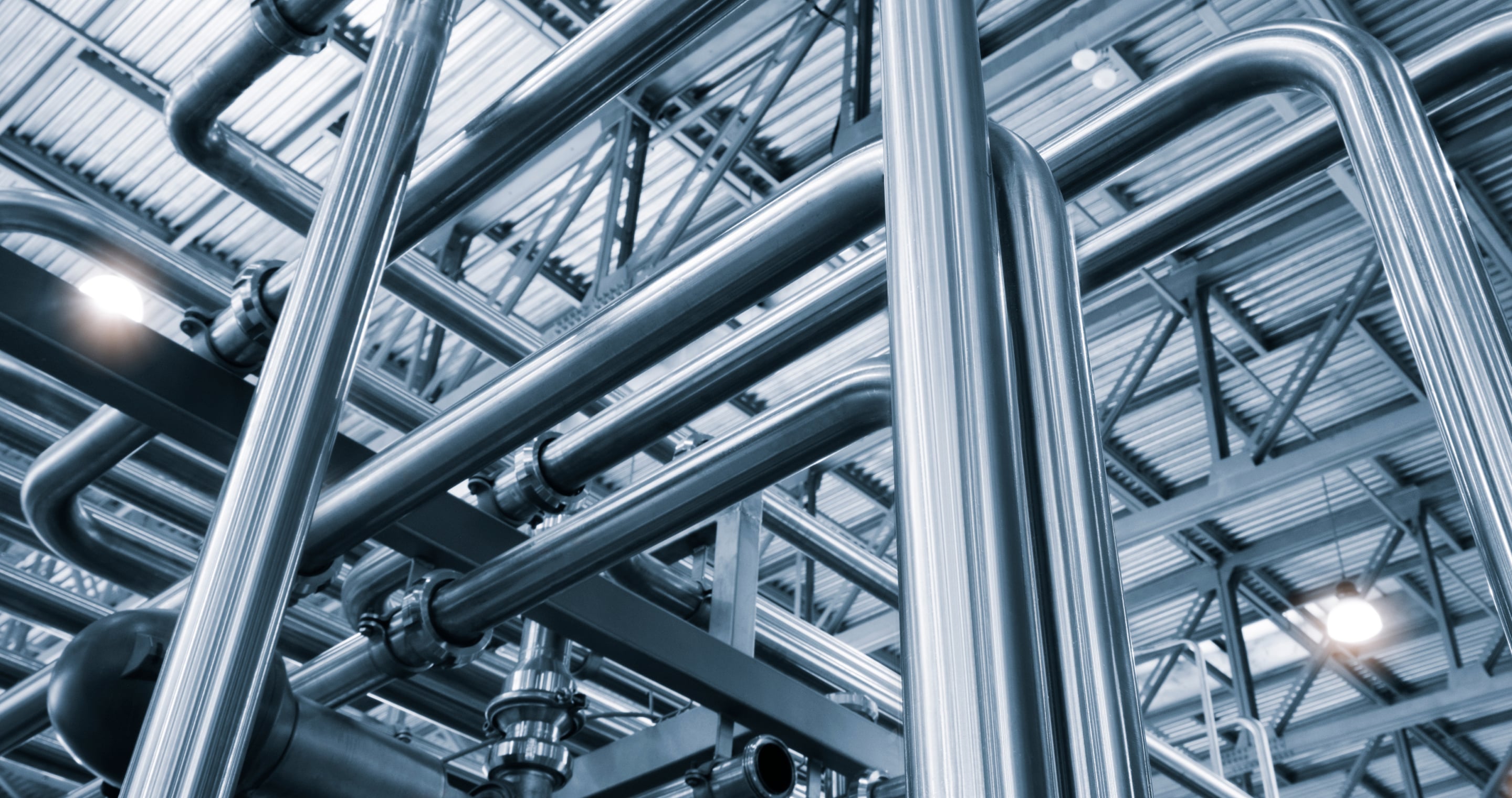 Industrial piping system in pharmaceutical manufacturing facility